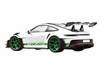 2022 Porsche 911 GT3 RS with Weissach Pack Tribute to Carrera RS White with Carbon Hood and Top and Python Green Stripes 1/12 Diecast Model Car Norev 127535