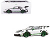2022 Porsche 911 GT3 RS with Weissach Pack Tribute to Carrera RS White with Carbon Hood and Top and Python Green Stripes 1/12 Diecast Model Car Norev 127535