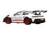 2022 Porsche 911 GT3 RS with Weissach Pack White with Carbon Hood and Top and Pyro Red Stripes and Wheels 1/18 Diecast Model Car Norev 187373