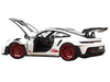 2022 Porsche 911 GT3 RS with Weissach Pack White with Carbon Hood and Top and Pyro Red Stripes and Wheels 1/18 Diecast Model Car Norev 187373