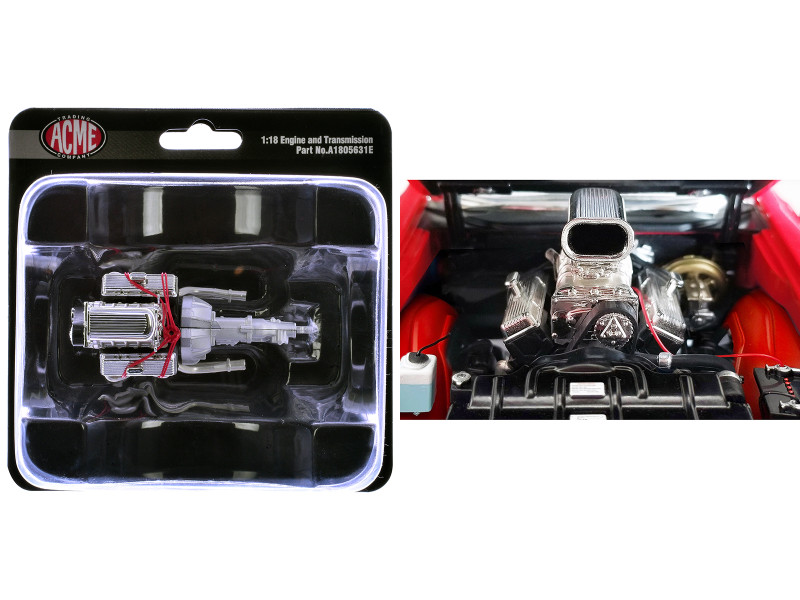 Blown 455 Engine and Transmission Replica from 1970 Oldsmobile 442 W30 W-Machine 1/18 Model ACME A1805631E
