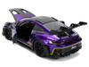Porsche 911 GT3 RS 992 Candy Purple with Carbon Top and Hood Stripes and Graphics AutoWorks Series 1/24 Diecast Car Model Jada JA38345