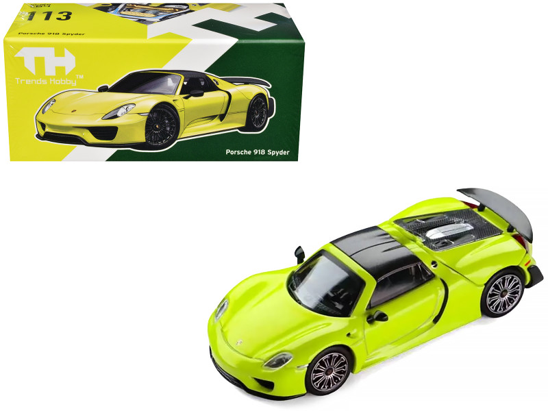Porsche 918 Spyder Acid Green with Carbon Top 1/64 Diecast Model Car Trends Hobby 241086-A