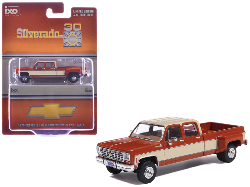 1975 Chevrolet Silverado K30 Crew Cab Dually Pickup Truck Grecian Bronze and Santa Fe Tan 1/64 Diecast Model Car IXO Models IA64019