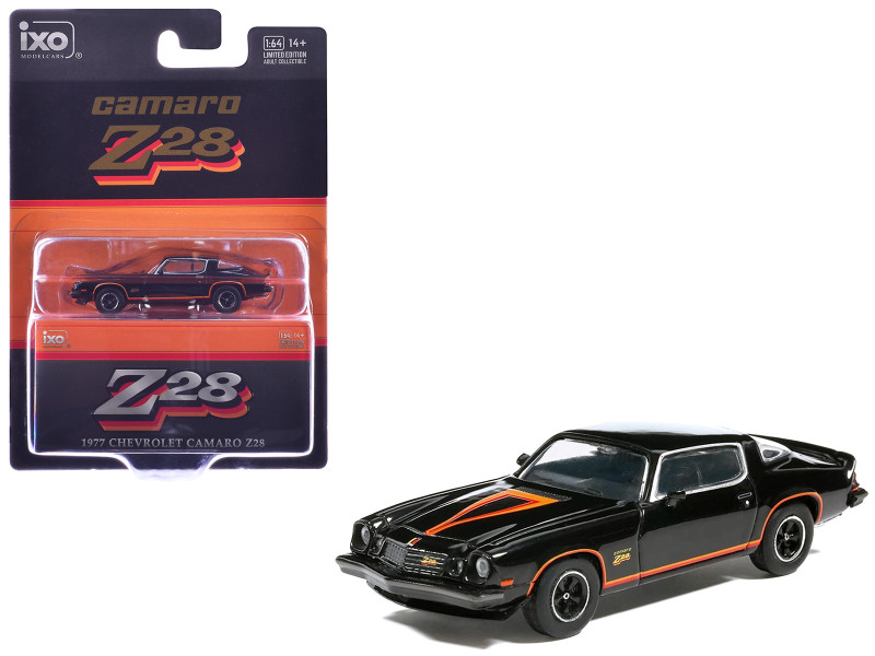 1977 Chevrolet Camaro Z28 Black with Stripes 1/64 Diecast Model Car IXO Models IA64023