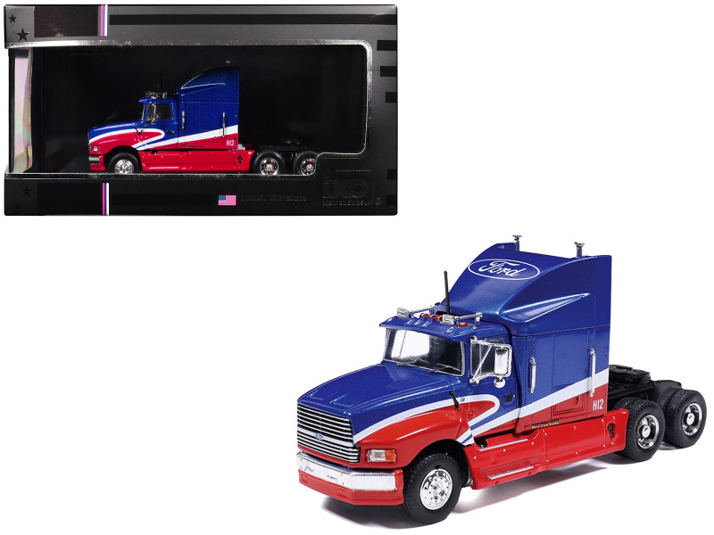 1990 Ford Aeromax Truck Tractor Blue Metallic and Red with White Stripes 1/64 Diecast Model Car IXO Models U64TR015