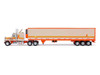 1973 Peterbilt 359 Truck Tractor with Sleeper Cab Cream with Orange and Yellow Stripes and Refrigerate Modern Trailer 1/64 Diecast Model Car IXO Models U64TRTR002M