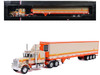 1973 Peterbilt 359 Truck Tractor with Sleeper Cab Cream with Orange and Yellow Stripes and Refrigerate Modern Trailer 1/64 Diecast Model Car IXO Models U64TRTR002M