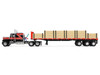 GMC General with 60 Flat Top Sleeper & 48' Utility Flatbed Trailer with Lumber Load Black with Red Stripes 1/64 Diecast Model First Gear 60-2344