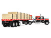GMC General with 60 Flat Top Sleeper & 48' Utility Flatbed Trailer with Lumber Load Black with Red Stripes 1/64 Diecast Model First Gear 60-2344