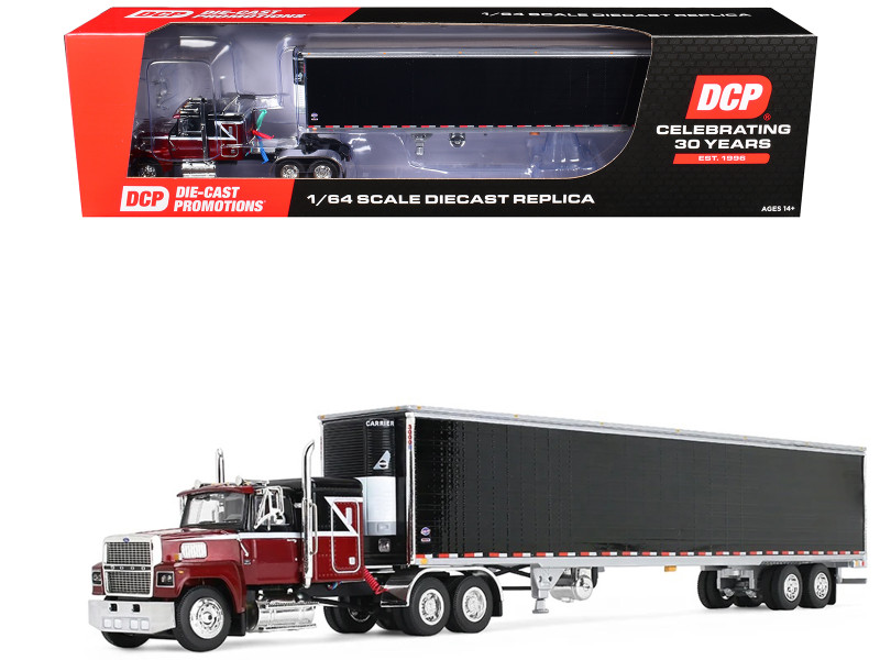 Ford LTL 9000 with 48 Flat Top Sleeper and 53' Utility Trailer with Reefer Volcano Red and Black 1/64 Diecast Model First Gear 60-2416