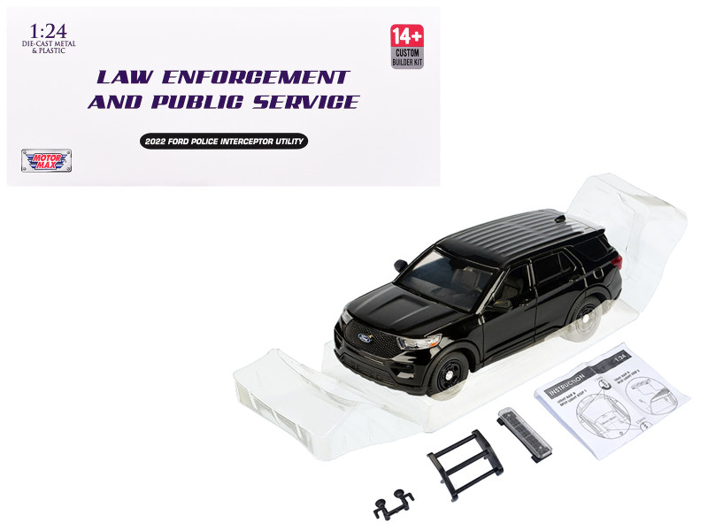 2022 Ford Police Interceptor Utility Unmarked Black Builder's Kit Law Enforcement and Public Service Series 1/24 Diecast Model Car Motormax 76988BK-BB