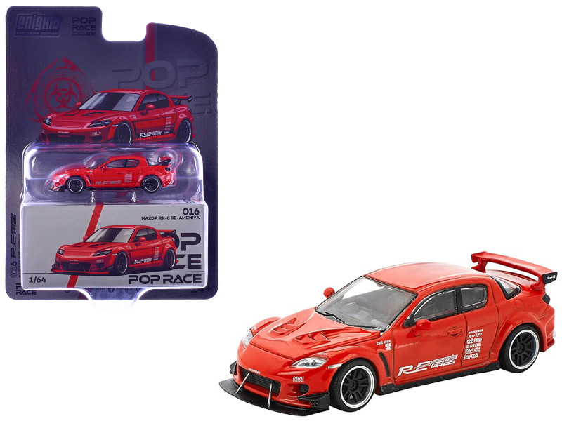Mazda RX-8 RE-Amemiya RHD Right Hand Drive Red with Graphics Enigma Exclusive Edition 1/64 Die Cast Model Car Pop Race PR64-PRE016