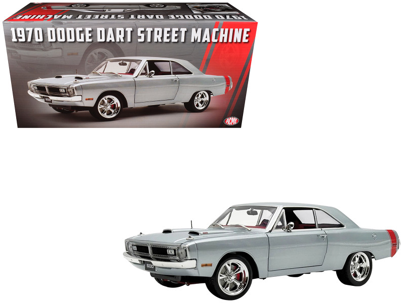 1970 Dodge Dart 440 Street Machine Titanium Silver Metallic with Red Tail Stripe and Red Interior Limited Edition to 594 pieces Worldwide 1/18 Diecast Model Car ACME A1806412