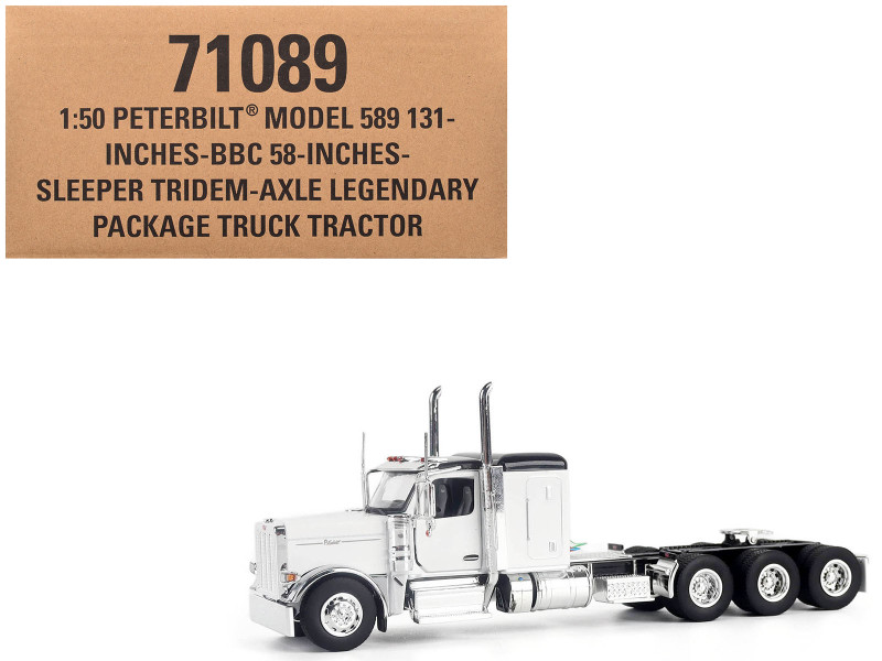 Peterbilt 589 Legendary Package Truck Tractor with 58 Sleeper White with Black Top Transport Series 1/50 Diecast Model Diecast Masters 71089