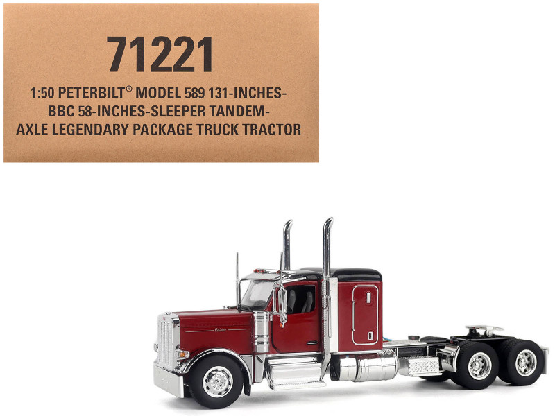Peterbilt 589 Legendary Package Tandem-Axle Truck Tractor with 58 Sleeper Cab Legendary Red with Black Top Transport Series 1/50 Diecast Model Diecast Masters 71221