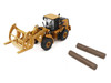CAT Caterpillar 950M Wheel Loader Yellow with Log fork and Wood Log 1/64 Diecast Model Diecast Master 84681CS