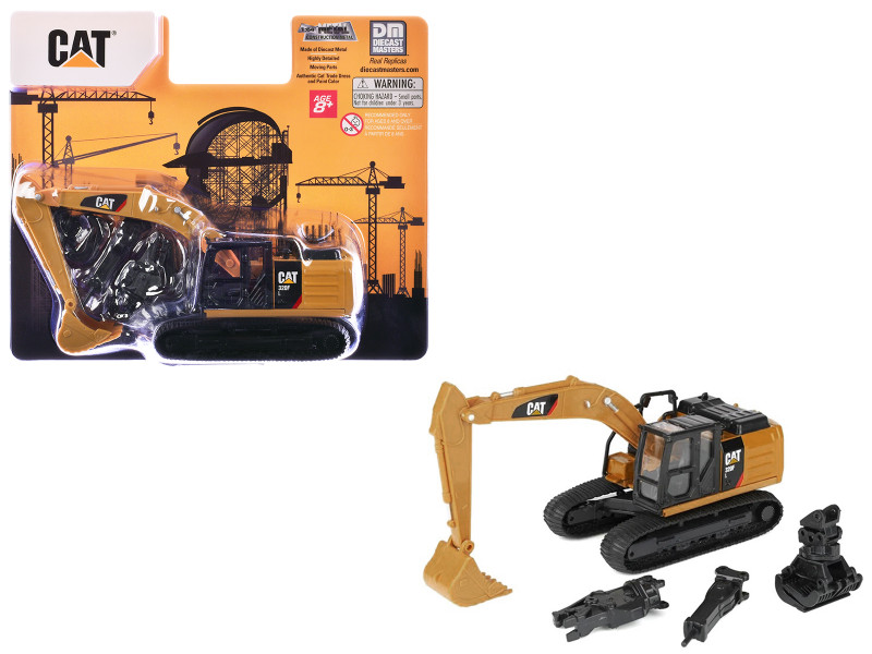 CAT Caterpillar 320F L Excavator with Interchangeable Attachment Yellow 1/64 Diecast Model Diecast Master 84683CS