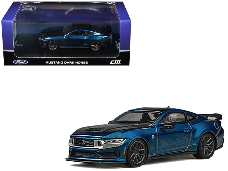 Ford Mustang Dark Horse Blue Metallic with Matt Black Hood and Black Top 1/64 Diecast Model Car CM Models CM64-DARKHORSE-01