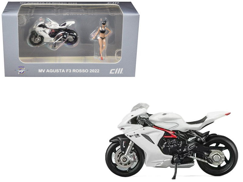 2022 MV Agusta F3 Rosso Motorcycle White with Figure 1/64 Diecast Model Car CM Models CM64-F3ROSSO-03