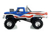 1979 Ford F-250 Monster Truck Bigfoot USA 250 Tribute Blue with USA Flag Graphics and Bob Chandler Standing Figure Kings of Crunch Series 1/18 Diecast Model Car Greenlight 13726