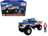 1979 Ford F-250 Monster Truck Bigfoot USA 250 Tribute Blue with USA Flag Graphics and Bob Chandler Standing Figure Kings of Crunch Series 1/18 Diecast Model Car Greenlight 13726