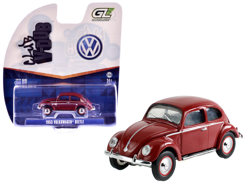 1953 Volkswagen Beetle Split Rear Window Dark Red Club Vee-Dub Series 22 1/64 Diecast Model Car Greenlight 36130F
