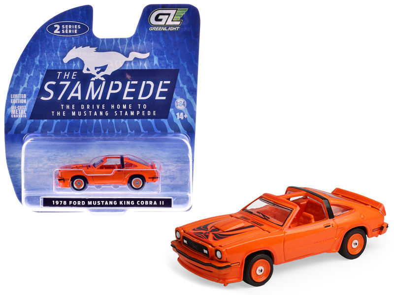 1978 Ford Mustang King Cobra II Tangerine with Black Graphics and Tangerine Interior The Mustang Stampede Series 2 1/64 Diecast Model Car Greenlight 125402B