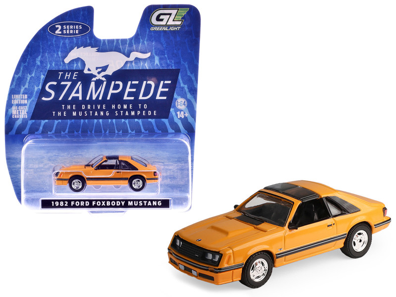 1982 Ford Foxbody Mustang Medium Vanilla Yellow with Black Top The Mustang Stampede Series 2 1/64 Diecast Model Car Greenlight 125402C