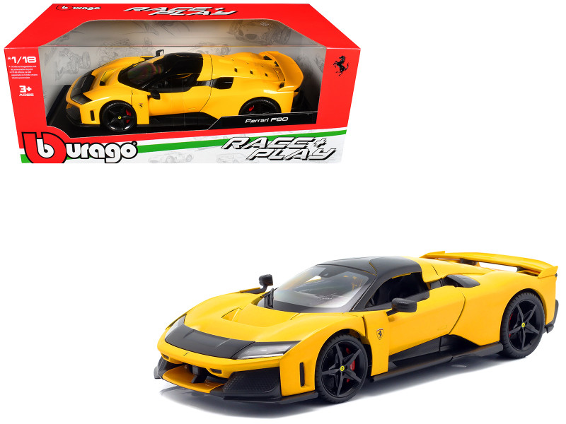 Ferrari F80 Yellow with Black Top Race + Play Series 1/18 Diecast Model Car Bburago 16022YL