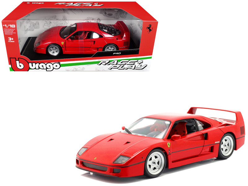 1987 Ferrari F40 Red Race + Play Series 1/18 Diecast Model Car Bburago 16023RD