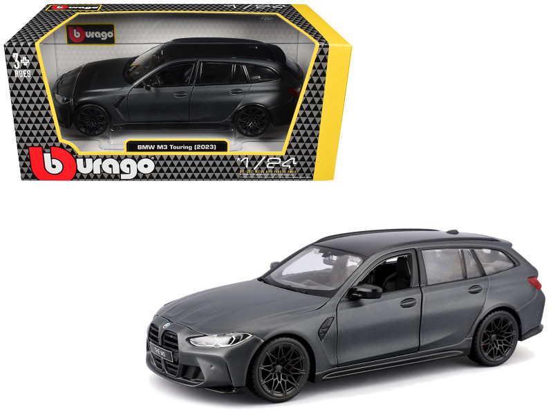 2023 BMW M3 Touring Matt Gray Metallic with Black Top 1/24 Diecast Model Car Bburago 21112GRY