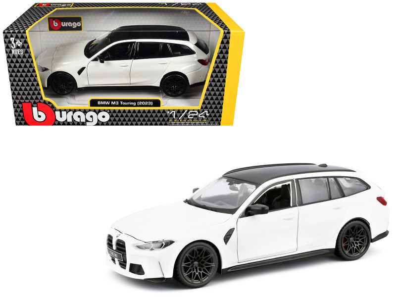 2023 BMW M3 Touring White with Black Top 1/24 Diecast Model Car Bburago 21112WH