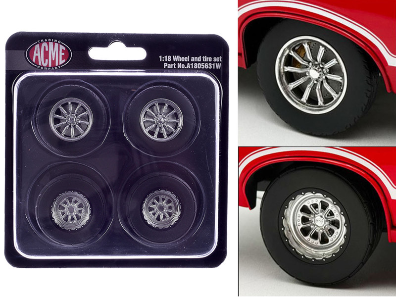 Drag Wheel and Tire Set of 4 pieces from 1970 Oldsmobile 442 W30 W-Machine for 1/18 Scale Model Acme A1805631W