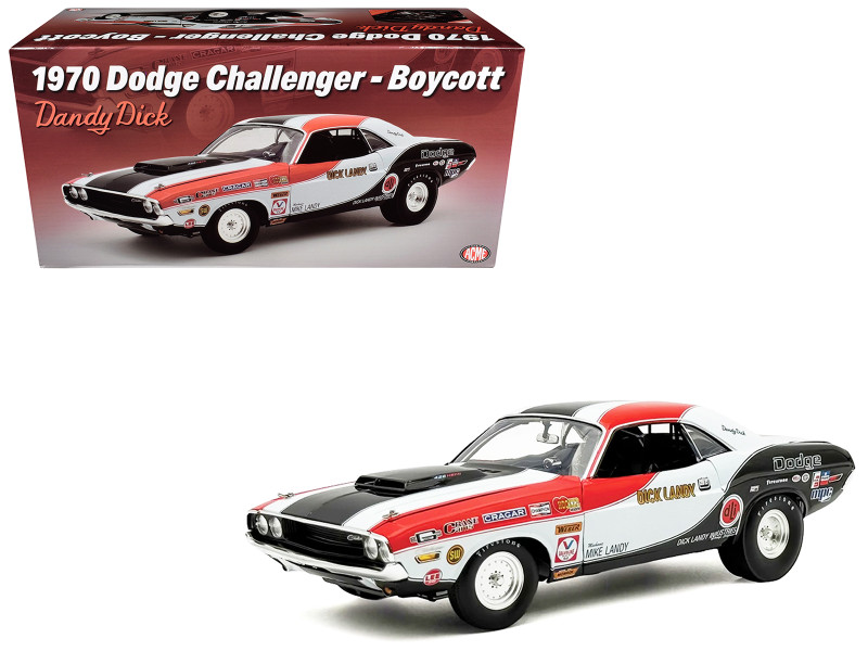 1970 Dodge Challenger Boycott - 'Dandy' Dick Landy White with Black and Red Stripes and Graphics Limited Edition to 500 pieces Worldwide 1/18 Diecast Model Car ACME A1806031