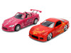 Honda S2000 Pink with Graphics and Mazda RX-7 Orange with Graphics Set of 2 pieces 25 Years of Fast & Furious Series 1/32 Diecast Model Cars Jada JA38363
