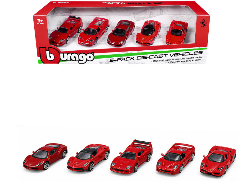 Ferrari Set of 5 Pieces Race Play Series 1/64 Diecast Model Cars Bburago 56125