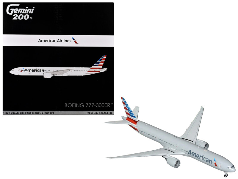 Boeing 777-300ER Commercial Aircraft American Airlines N722AN Silver with Striped Tail Gemini 200 Series 1/200 Diecast Model Airplane GeminiJets G2AAL1415