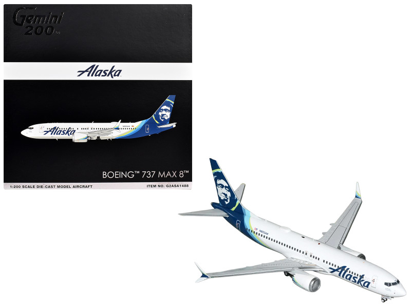 Boeing 737 MAX 8 Commercial Aircraft Alaska Airlines N803AK White with Blue Tail Gemini 200 Series 1/200 Diecast Model Airplane GeminiJets G2ASA1488