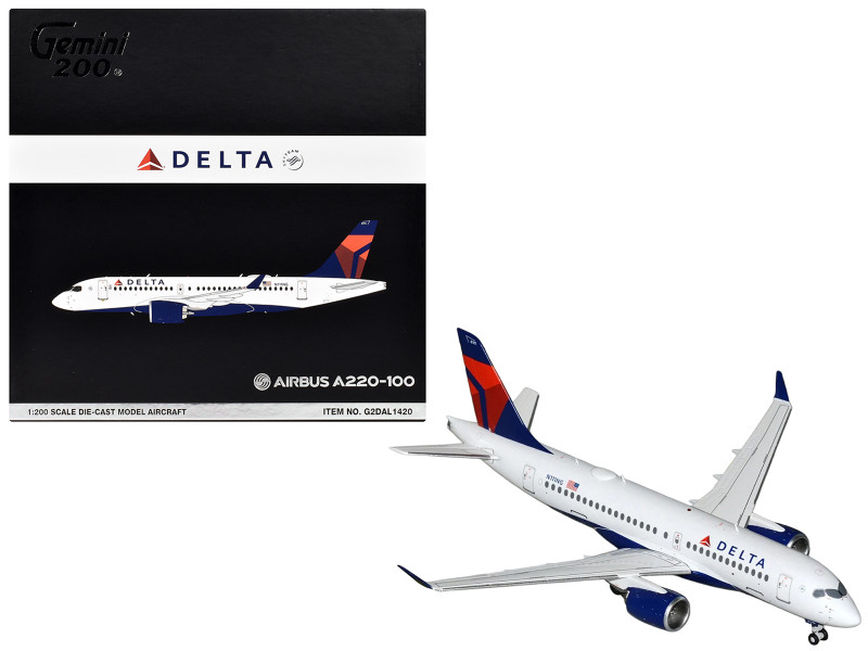 Airbus A220-100 Commercial Aircraft Delta Air Lines N111NG White with Blue and Red Tail Gemini 200 Series 1/200 Diecast Model Airplane GeminiJets G2DAL1420