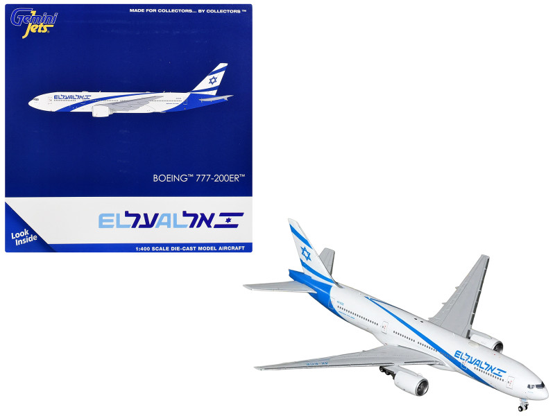 Boeing 777-200ER Commercial Aircraft El Al Airlines 4X-ECE White with Blue Stripes 1/400 Diecast Model Airplane GeminiJets GJELY2425