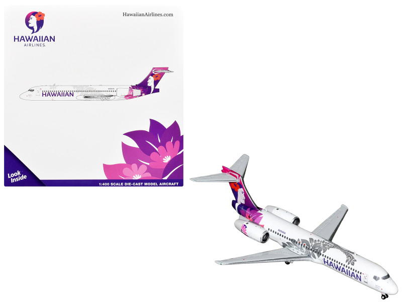 Boeing 717-200 Commercial Aircraft Hawaiian Airlines N494HA White with Purple Tail Graphics 1/400 Diecast Model Airplane GeminiJets GJHAL2437