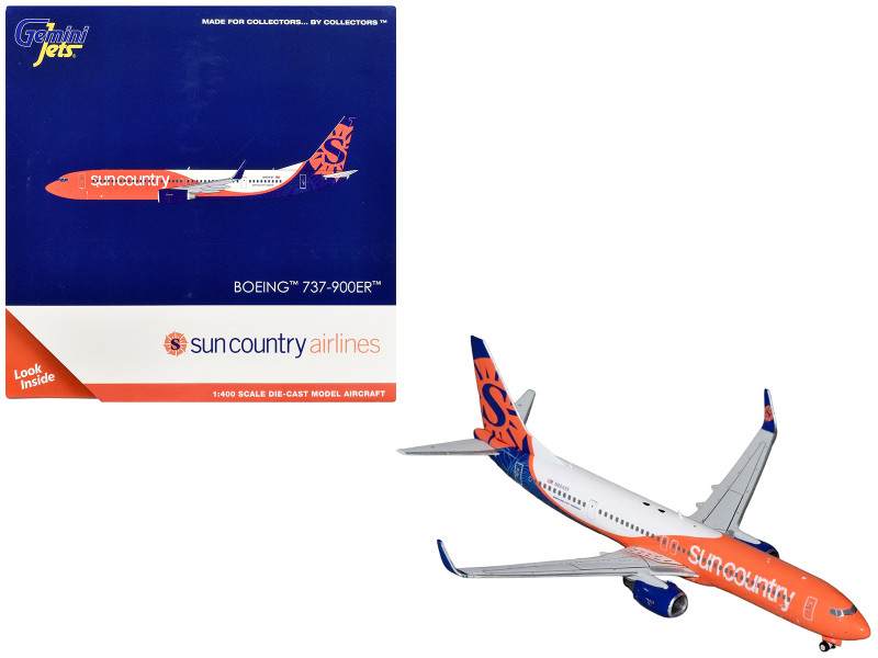 Boeing 737-900ER Commercial Aircraft Sun Country Airlines N904SY Orange and White with Blue and Orange Tail 1/400 Diecast Model Airplane GeminiJets GJSCX2407