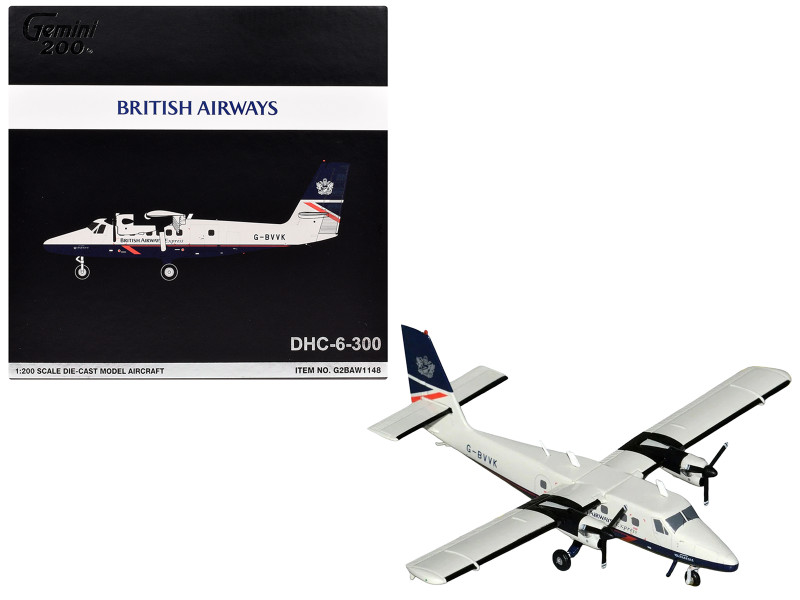 De Havilland DHC-6-300 Commercial Aircraft British Airways Express N803AK Gray with Blue Tail Gemini 200 Series 1/200 Diecast Model Airplane GeminiJets G2BAW1148