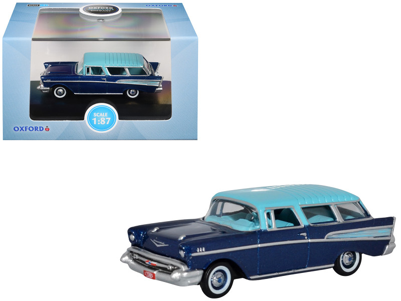 1957 Chevrolet Nomad Larkspur Blue with Harbor Blue Top 1/87 HO Scale Diecast Model Car Oxford Diecast 87CN57009