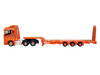 Volvo FH4 Truck RHD Right Hand Drive with Low Boy Trailer Crouch Recovery Orange with Graphics 1/148 (N) Scale Diecast Model Car Oxford Diecast NVOL4013
