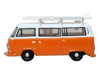 Volkswagen T2 Bay Window Bus Signal Orange with White Top and Surfboards on Roof Rack 1/148 (N) Scale Diecast Model Car Oxford Diecast NVW022