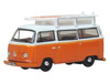 Volkswagen T2 Bay Window Bus Signal Orange with White Top and Surfboards on Roof Rack 1/148 (N) Scale Diecast Model Car Oxford Diecast NVW022