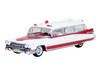 1959 Cadillac Miller Meteor Ambulance Red and White 1/100 Scale Diecast Model Car Oxford Diecast 87CM59001