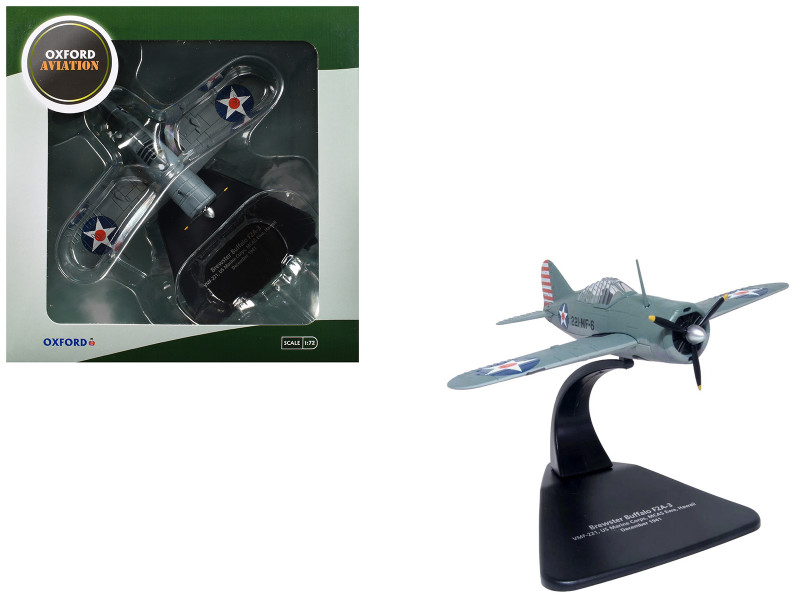 Brewster Buffalo F2A-3 Fighter Aircraft VMF 221 MCAS Ewa Hawaii 1941 United States Marine Corps Oxford Aviation Series 1/72 Diecast Model Airplane Oxford Diecast AC131